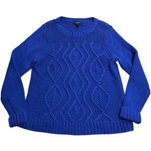 Lands End Drifter Fisherman Sweater Women's Size Large Blue 100% Cotton 475877